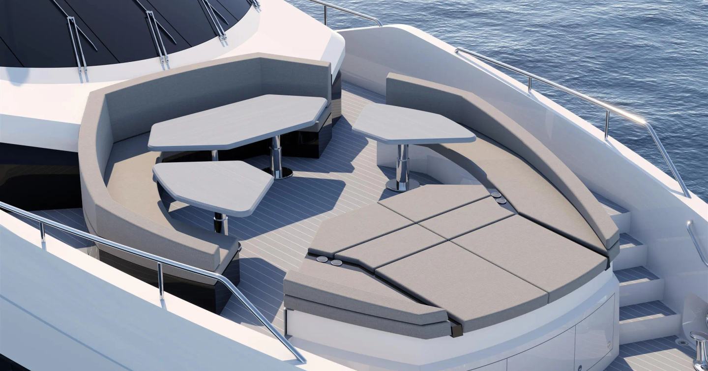 Rendering of o utdoor seating area on Sunseeker Ocean 460