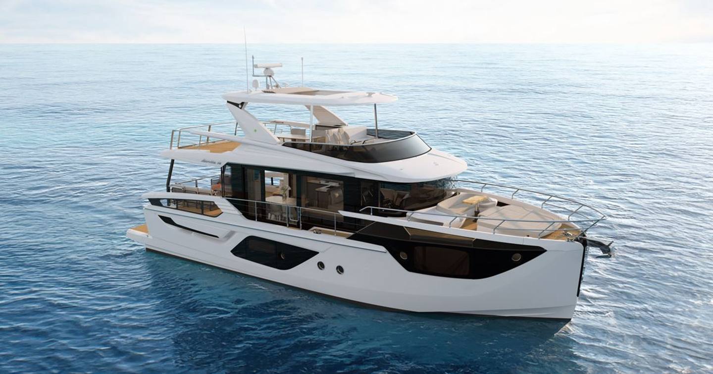Rendering of Absolute Navetta 58 motor yacht at anchor