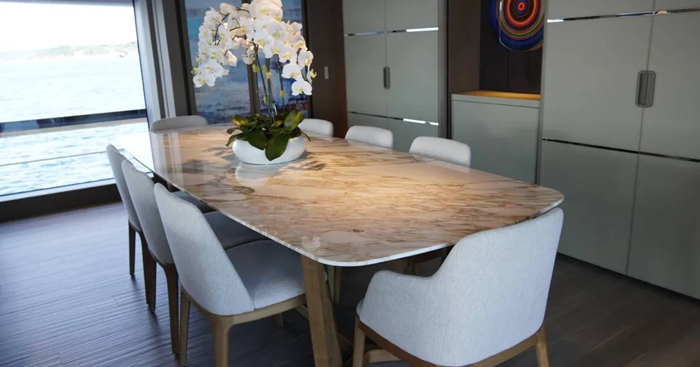 Motor Yacht Sodan's main saloon dining area