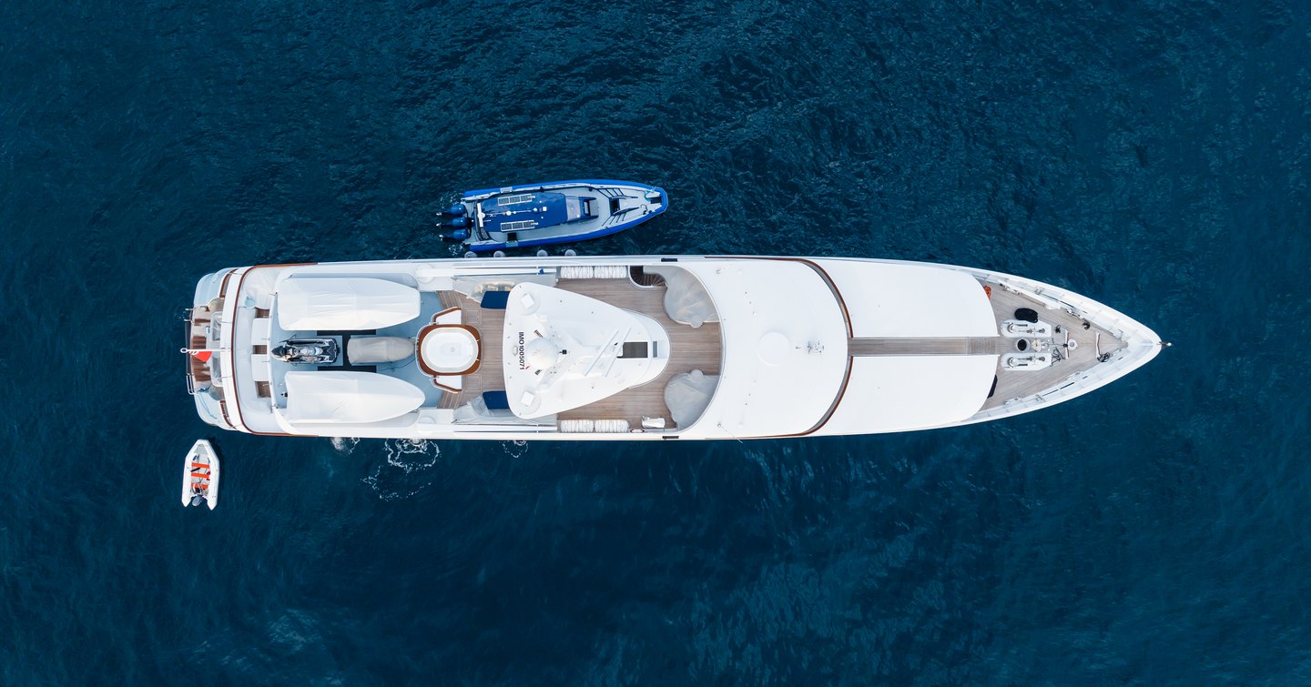 Aerial view of Superyacht Olympus at anchor 