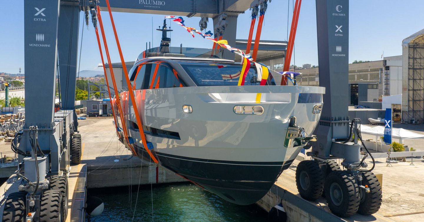 Motor Yacht Ivanova being lowered into the water at launch