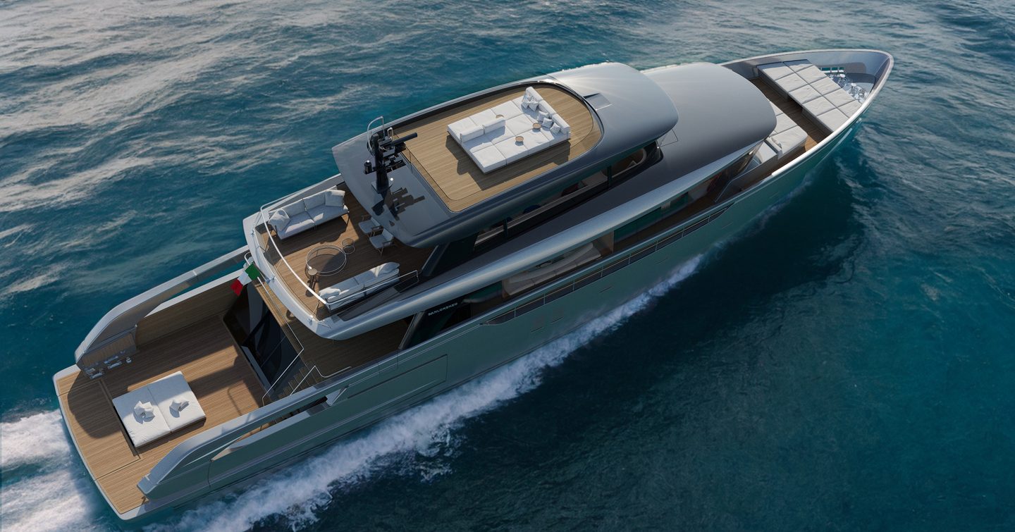 Rendering of Sanlorenzo SX120 motor yacht under way 
