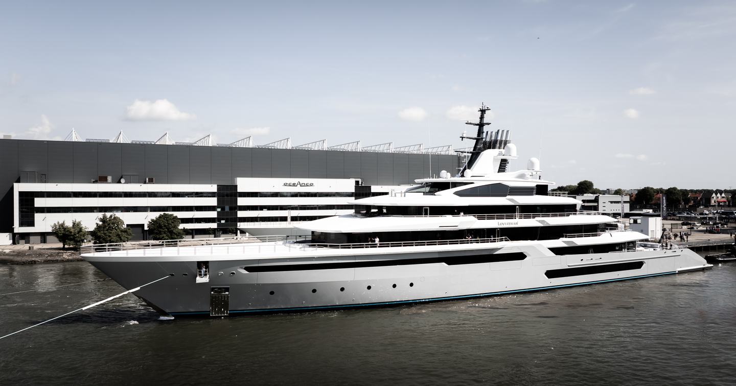 Superyacht Leviathan outside Oceanco shipyard 