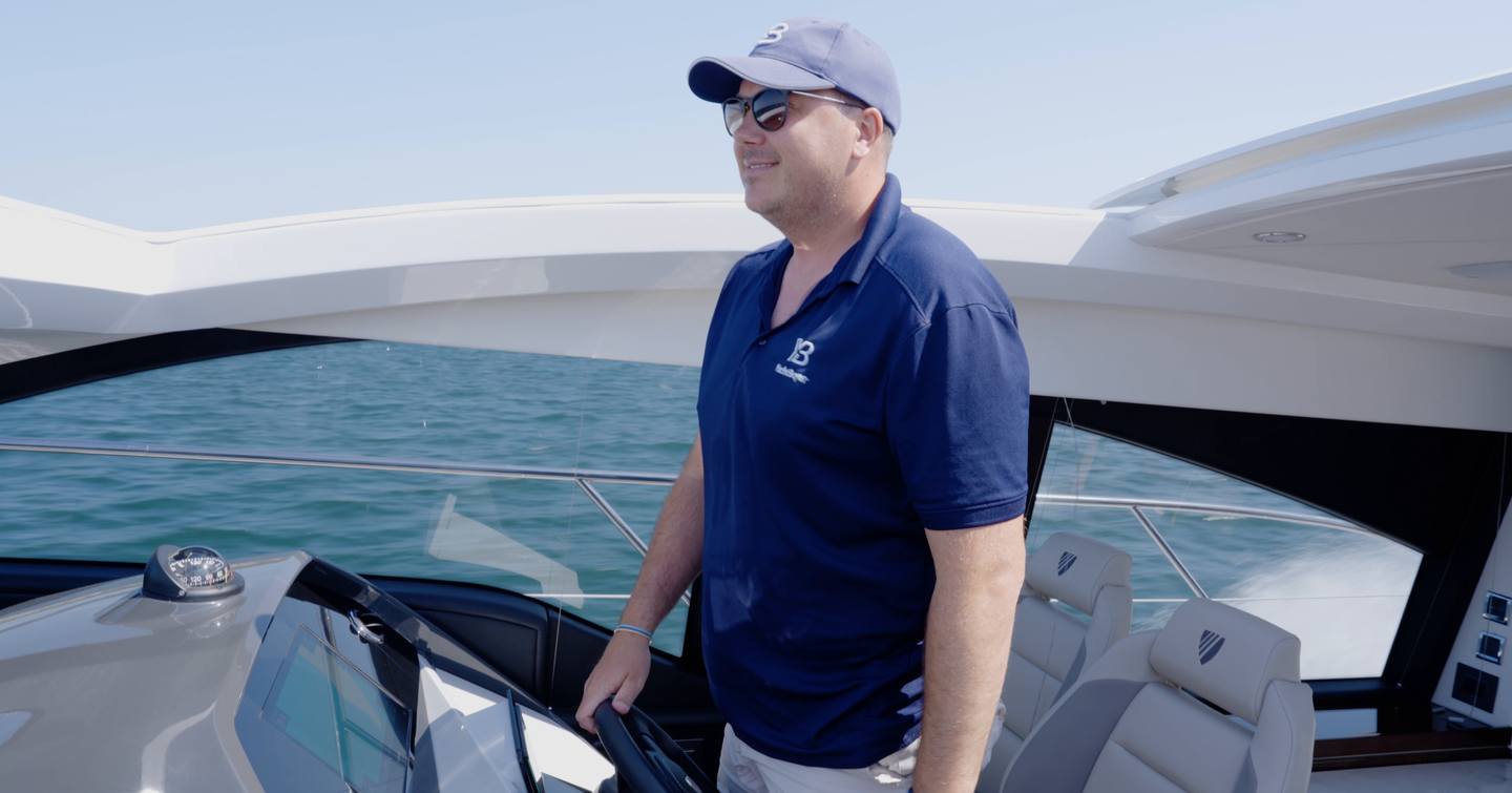 Jack Haines at the helm of the Fairline Targa 47 GT during the YachtBuyer sea trial
