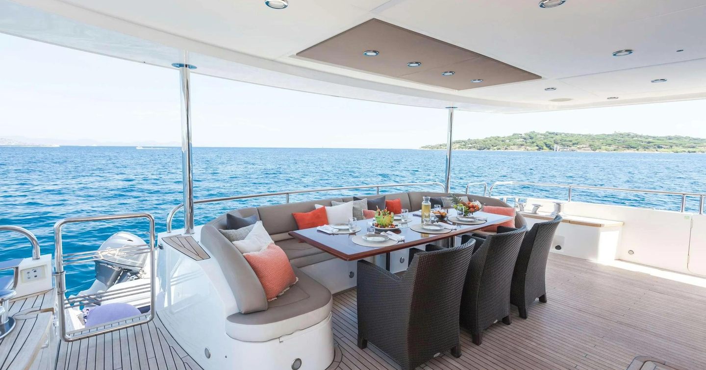Princess motor yacht Mira aft deck dining area 