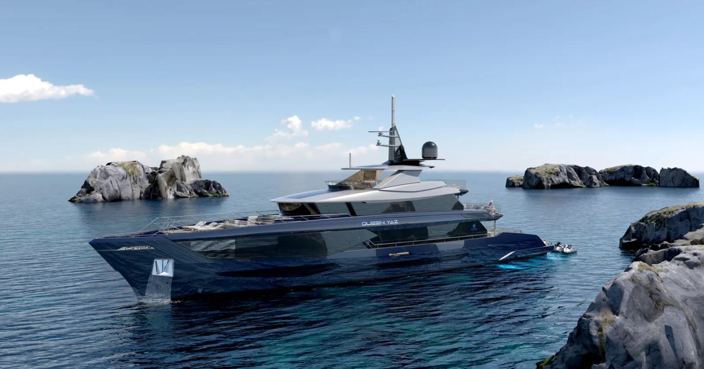 Rendering of Dearsan Superyacht Queen Yaz at anchor 