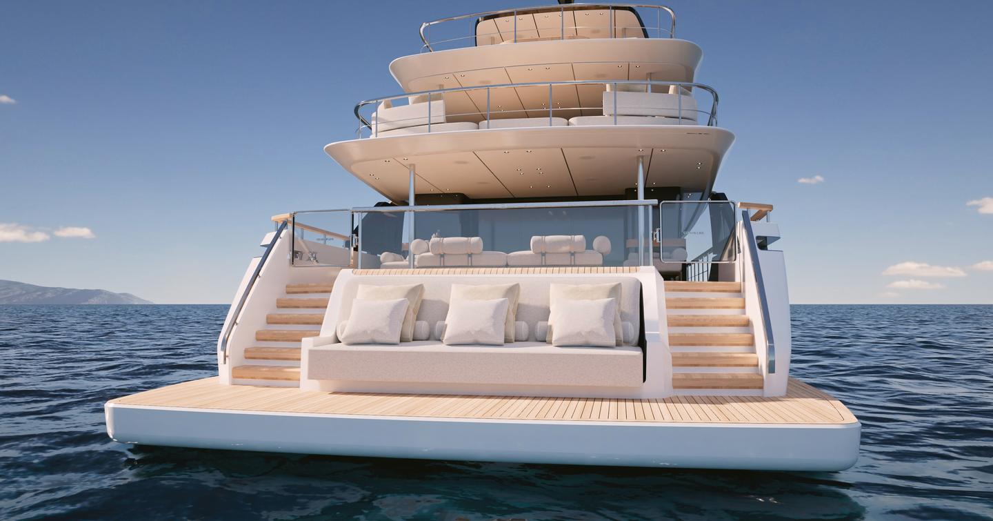 Custom Line Navetta 35 motor yacht beach club with seating 