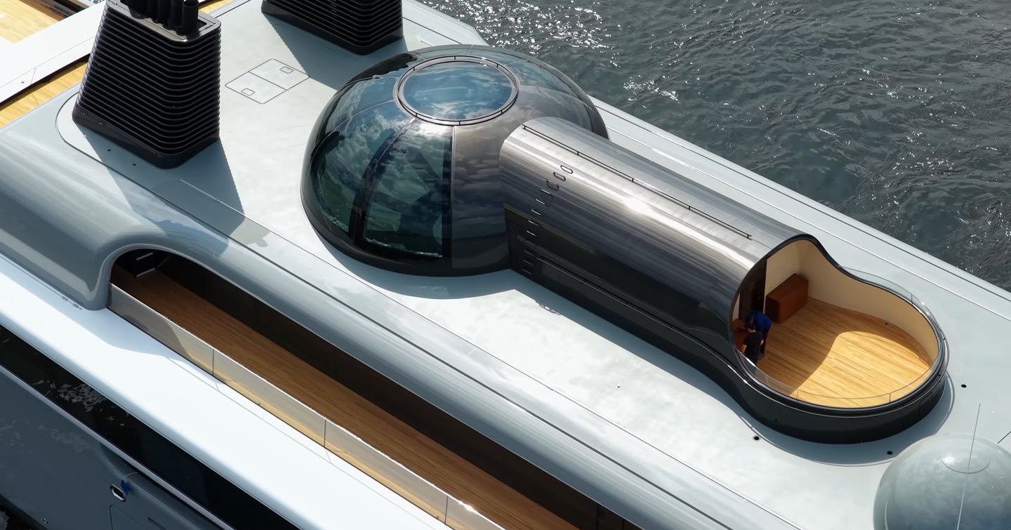 Close up of Superyacht Nausicaä upper deck observation pod 