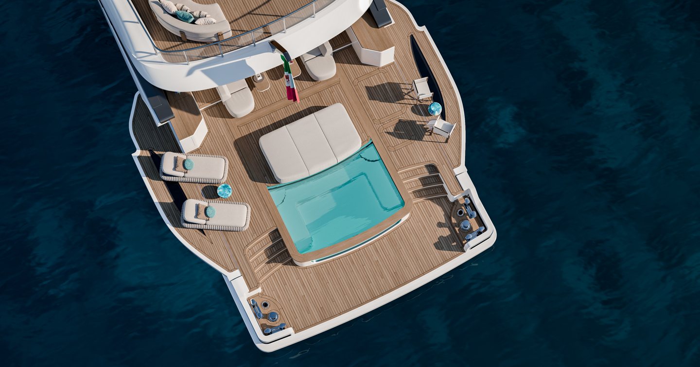 Benetti oasis 42m at anchor view of beach club 