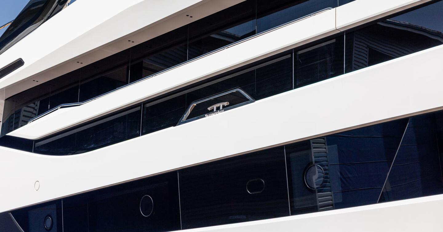 First Sunseeker Manhattan 94 yacht exterior glazing close up 