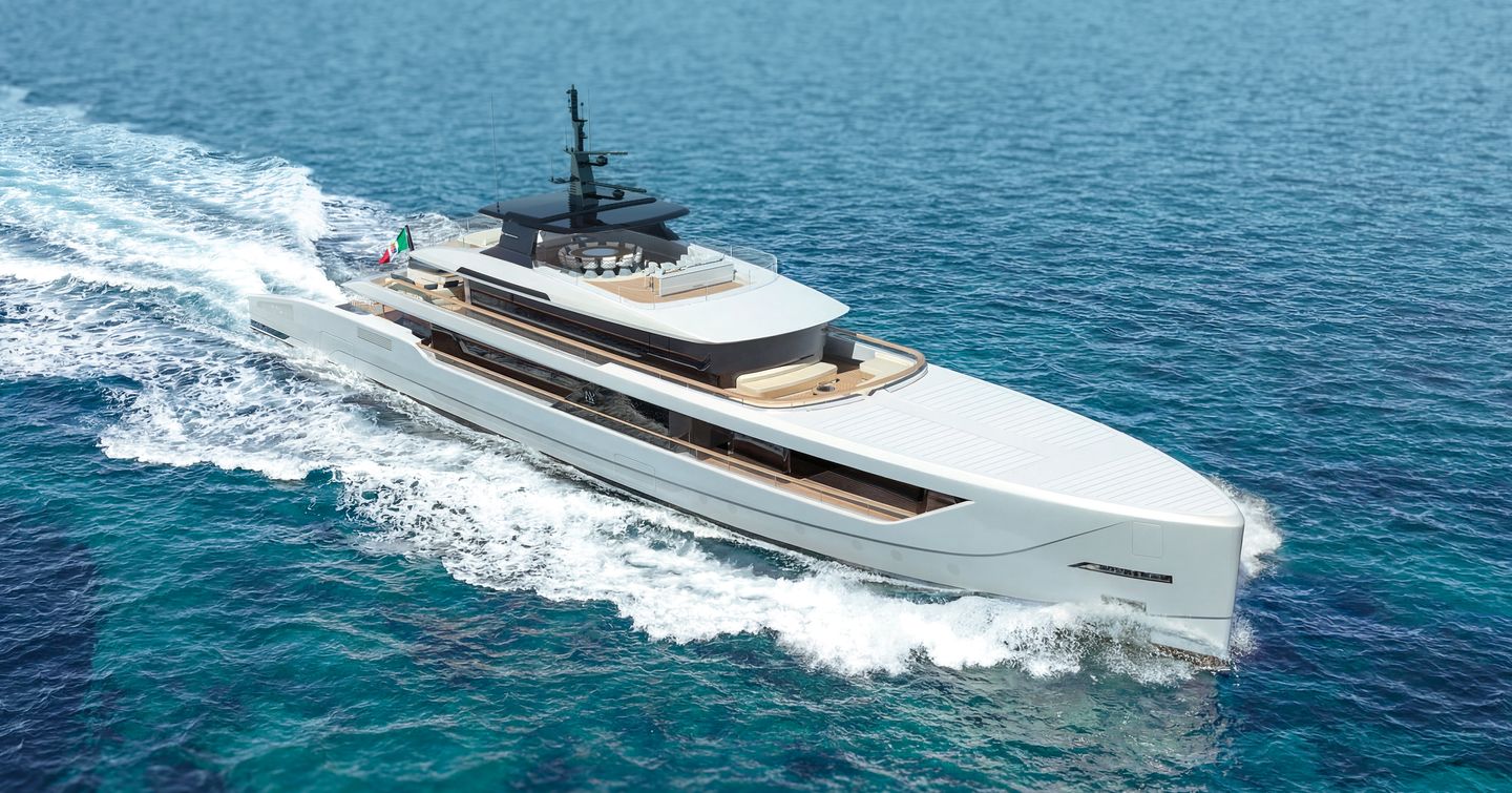 Rendering of ISA Yachts Timeless 52M superyacht under way 