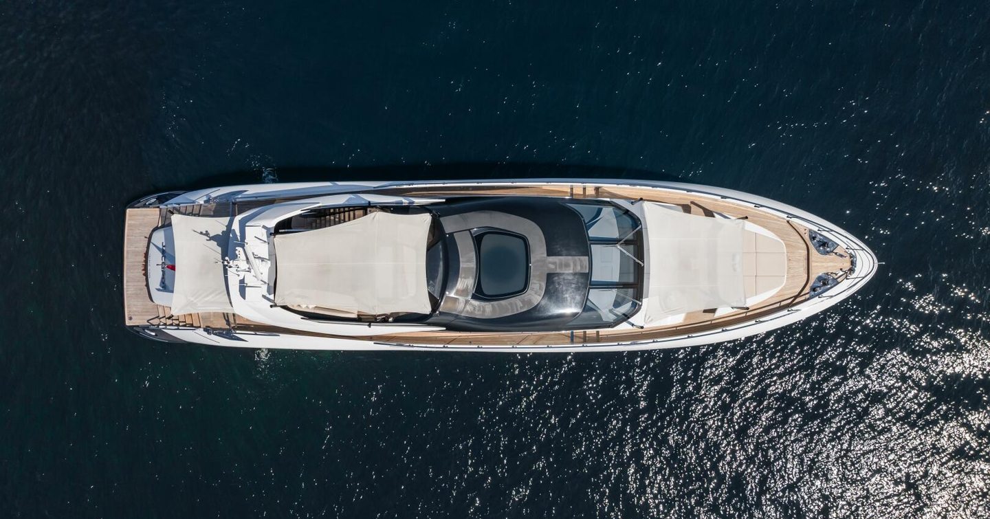 Aerial view of Motor Yacht Jacqpot at anchor