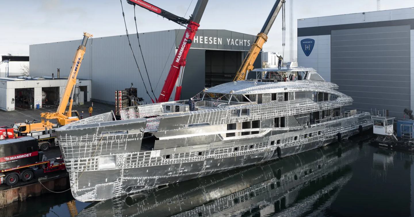 Superyacht Project Evita under construction outside Heesen Yachts shipyard