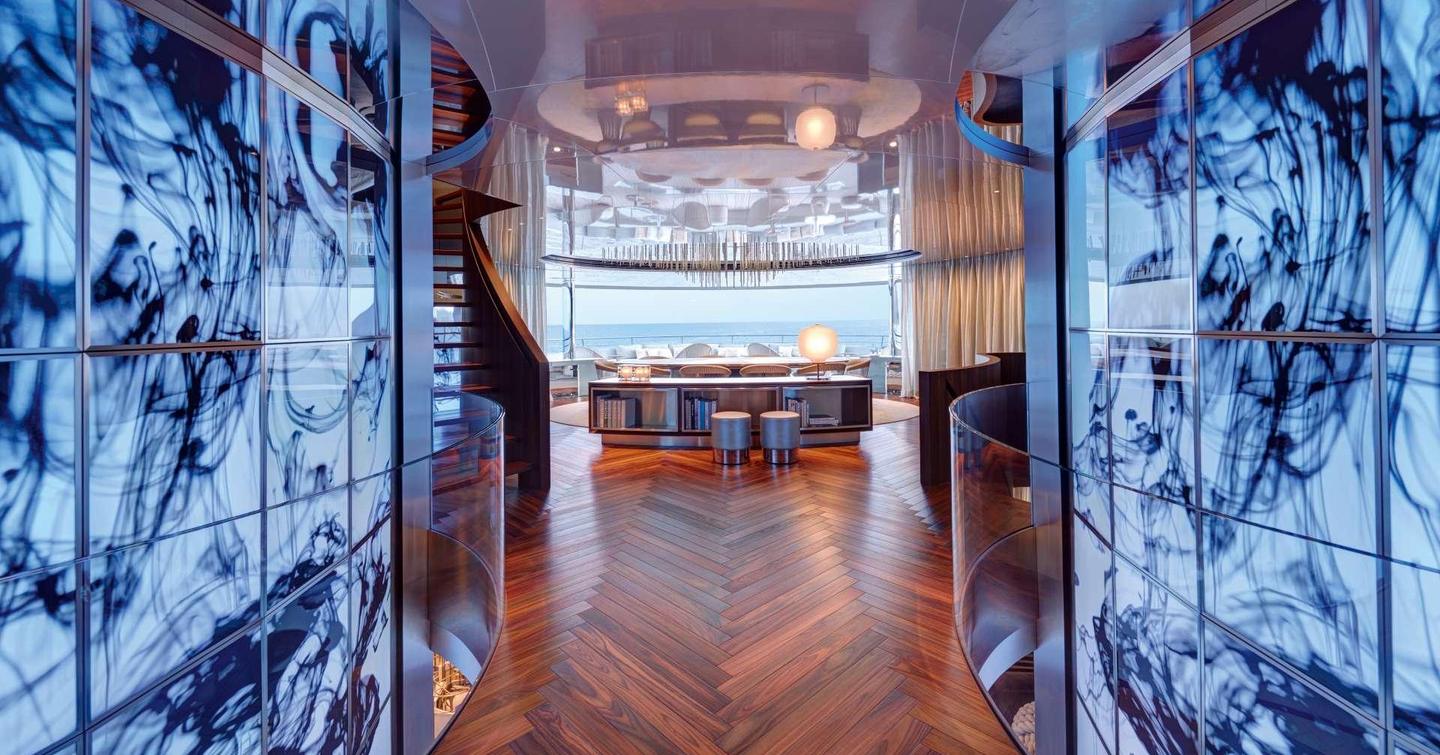 Superyacht Savannah interior hallway with video walls