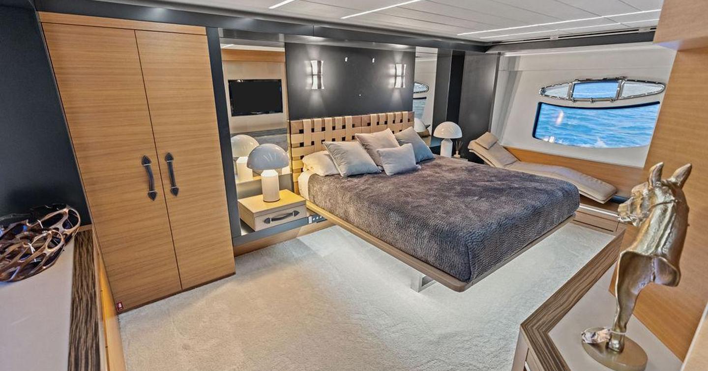 Pershing motor yacht Cersei master cabin with large window 