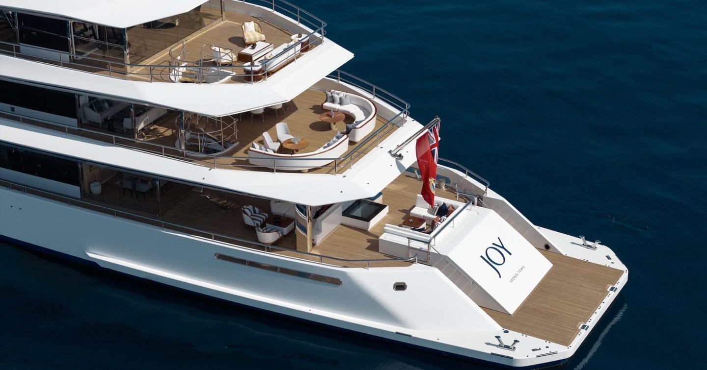 Feadship superyacht Joy at anchor stern view 