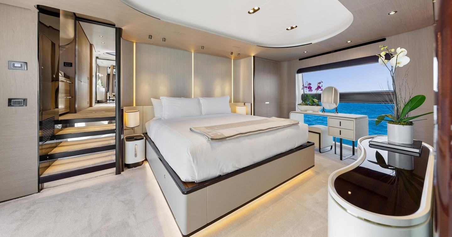 superyacht master cabin with large window