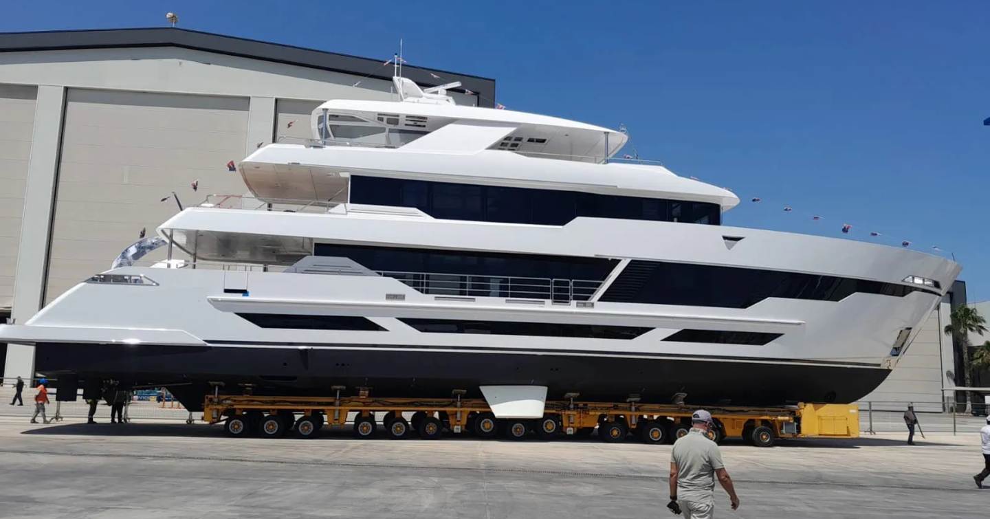 Motor yacht Resonance being rolled out at launch