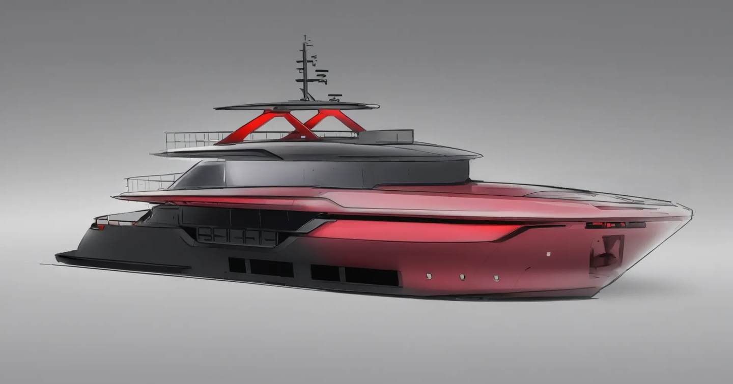 Sketch of Custom Line Navetta 35 superyacht with red hull 