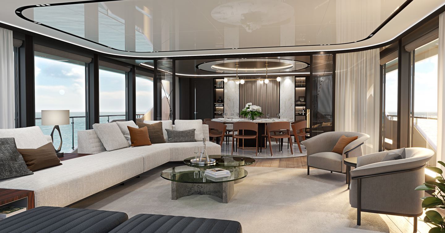 Interior seating of Sunseeker 120 Yacht