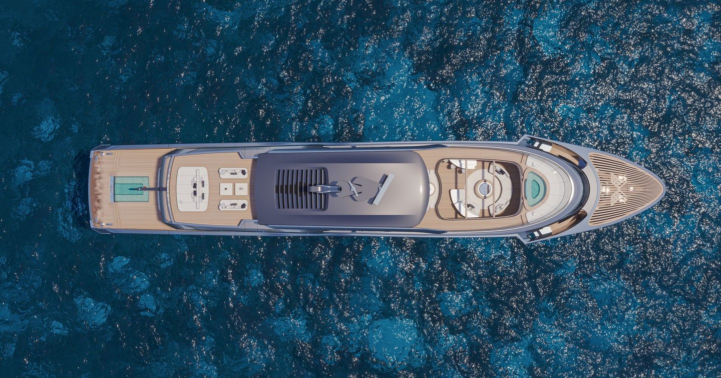  RMK Yachts superyacht Arcane Nova at anchor aerial view 