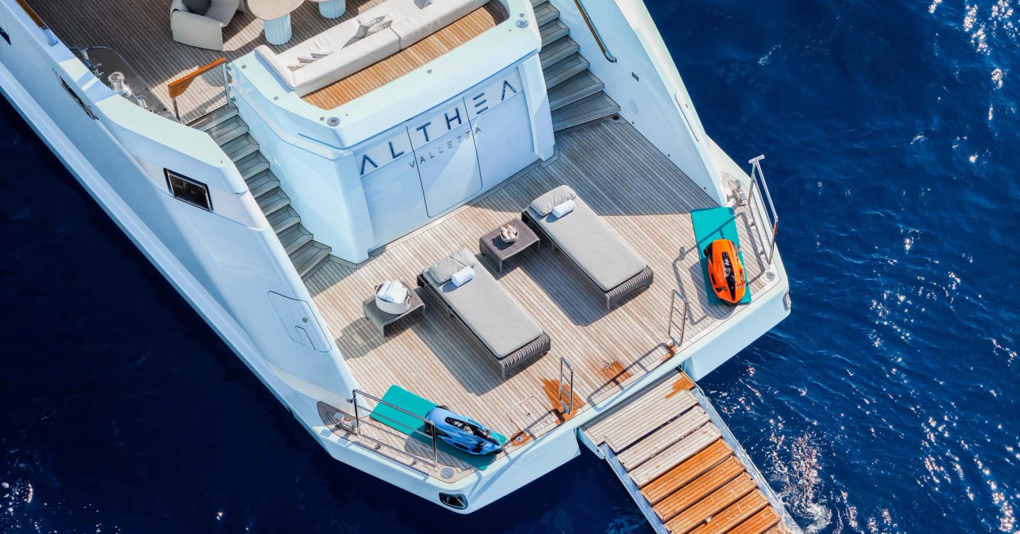  Admiral superyacht Althea beach club with sun loungers 