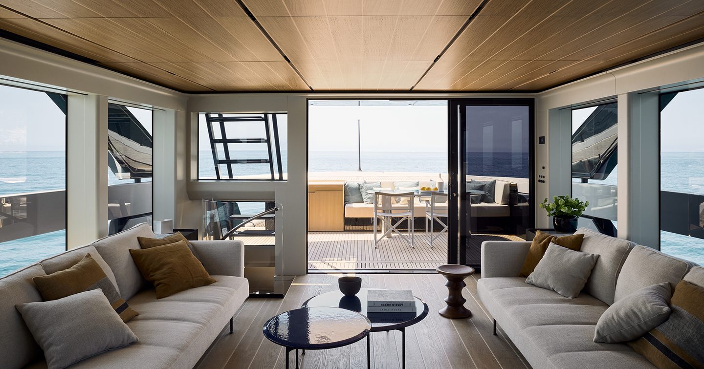 Bluegame BGX83 yacht main saloon lounge