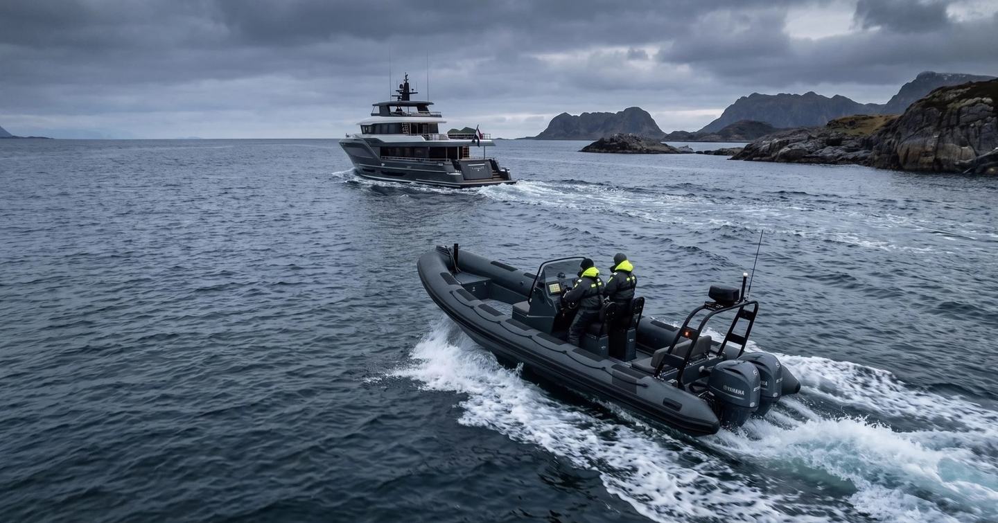 Tender under way next to Steeler Ocean Explorer 88 Yacht
