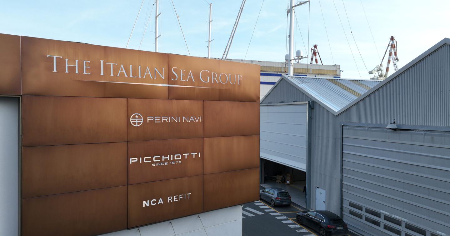 The Italian Sea Group sign at shipyard 