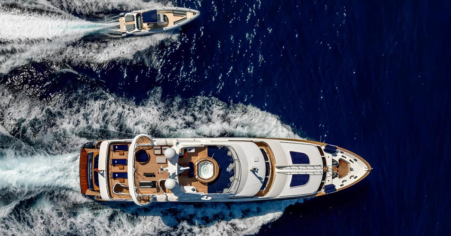 Aerial view of Superyacht Sea BlueZ under way 