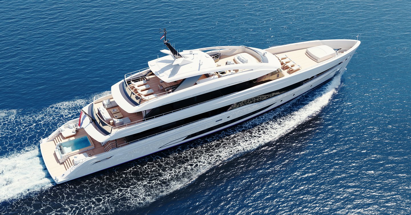 Rendering of superyacht Project Grace under way 