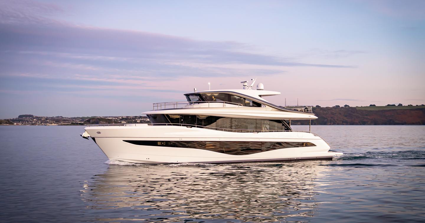 Princess X80 motor yacht under way 