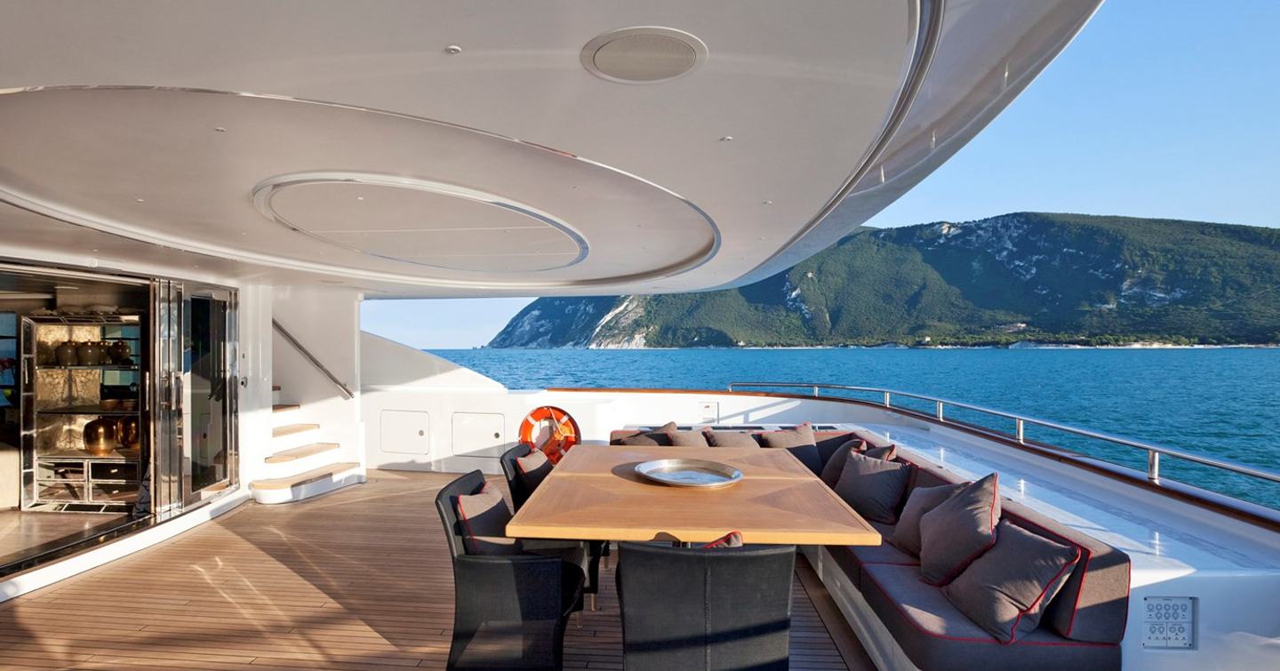 ISA Yachts motor yacht Liberty aft deck dining area 