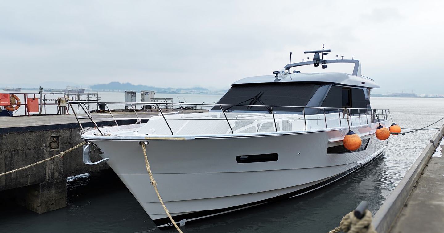First CL Yachts CLB65 SUV motor yacht on water at launch