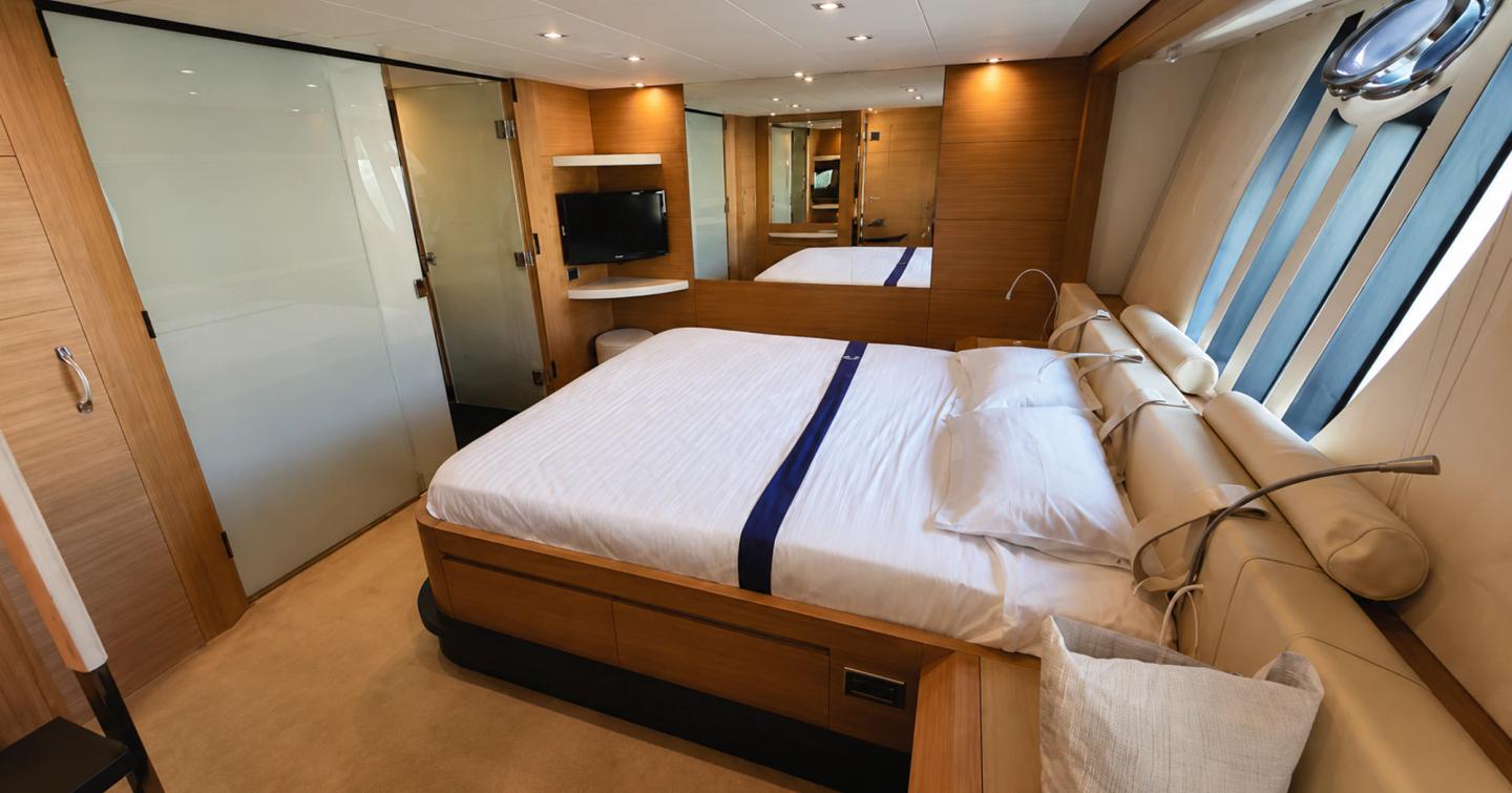 Pershing motor yacht Kioni master cabin with TV