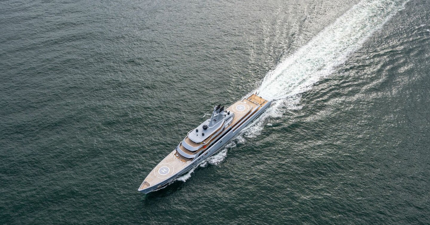 Birds eye view of superyacht DRAGONFLY