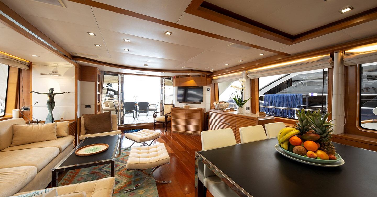 Motor yacht Sofia or Tortola's interior seating and dining area