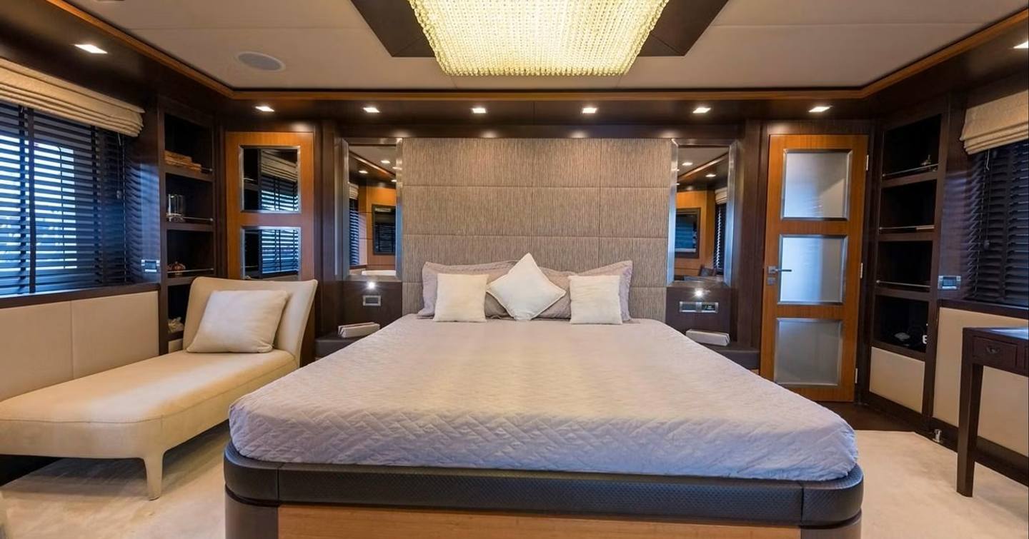 Superyacht Serenity II master cabin with large windows