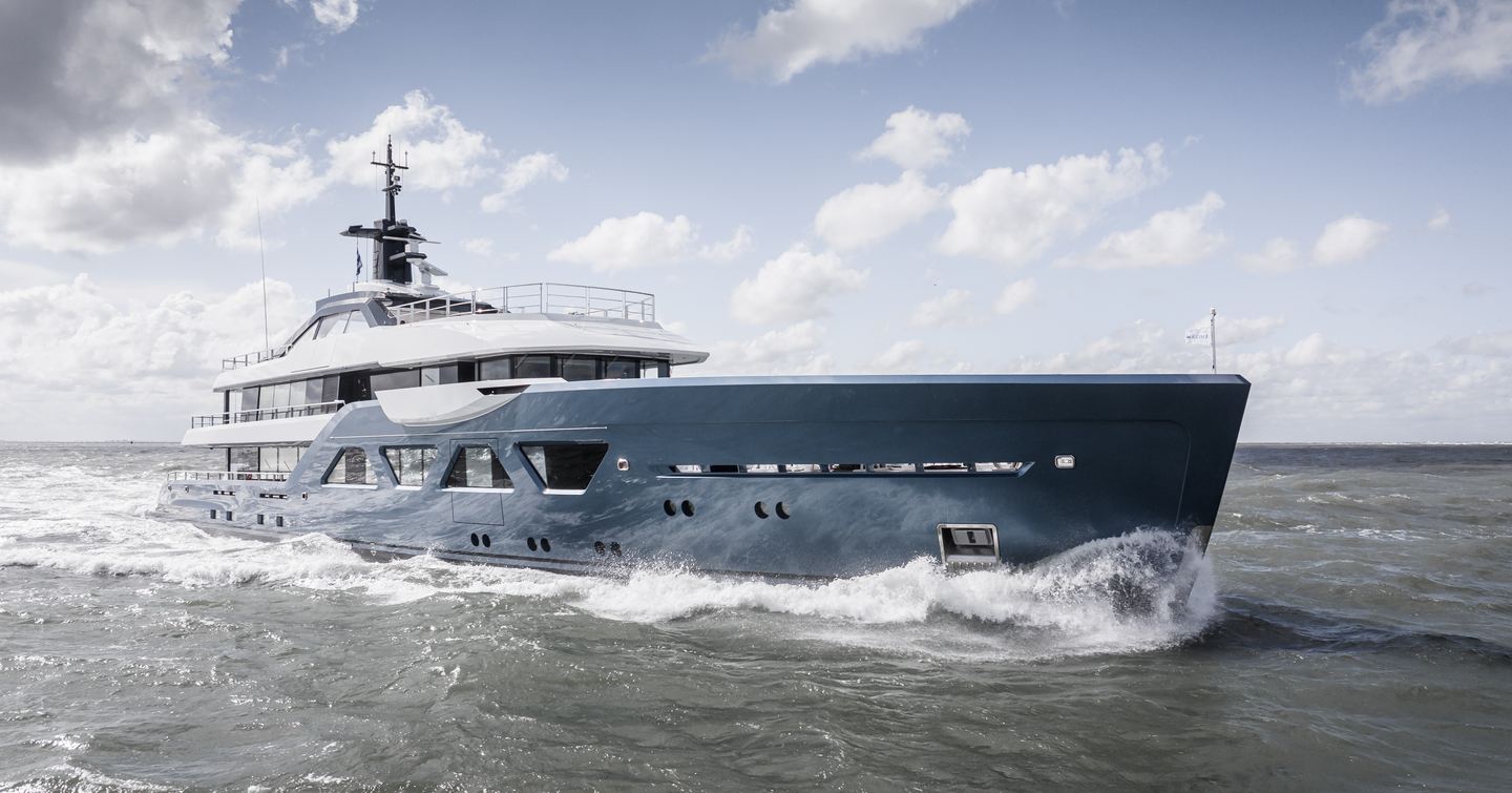 Amels 80 superyacht under way