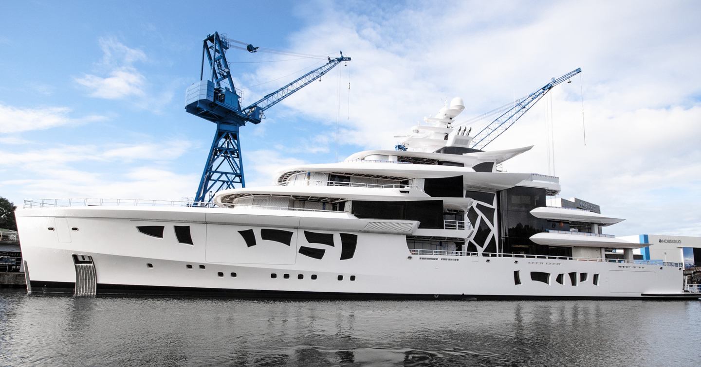 Motor yacht Artecfact outside yard in Germany