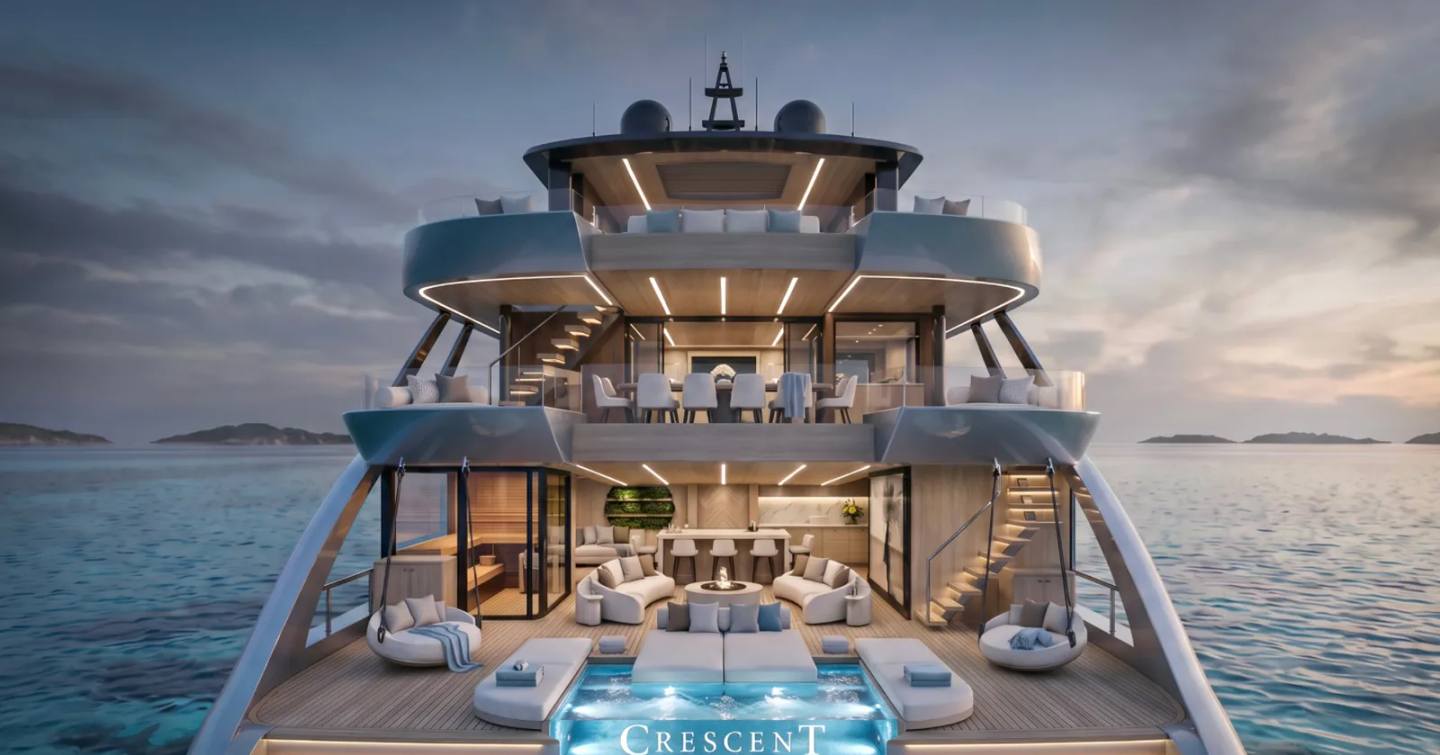 Crescent CCY110 yacht rendering of beach club and aft decks 