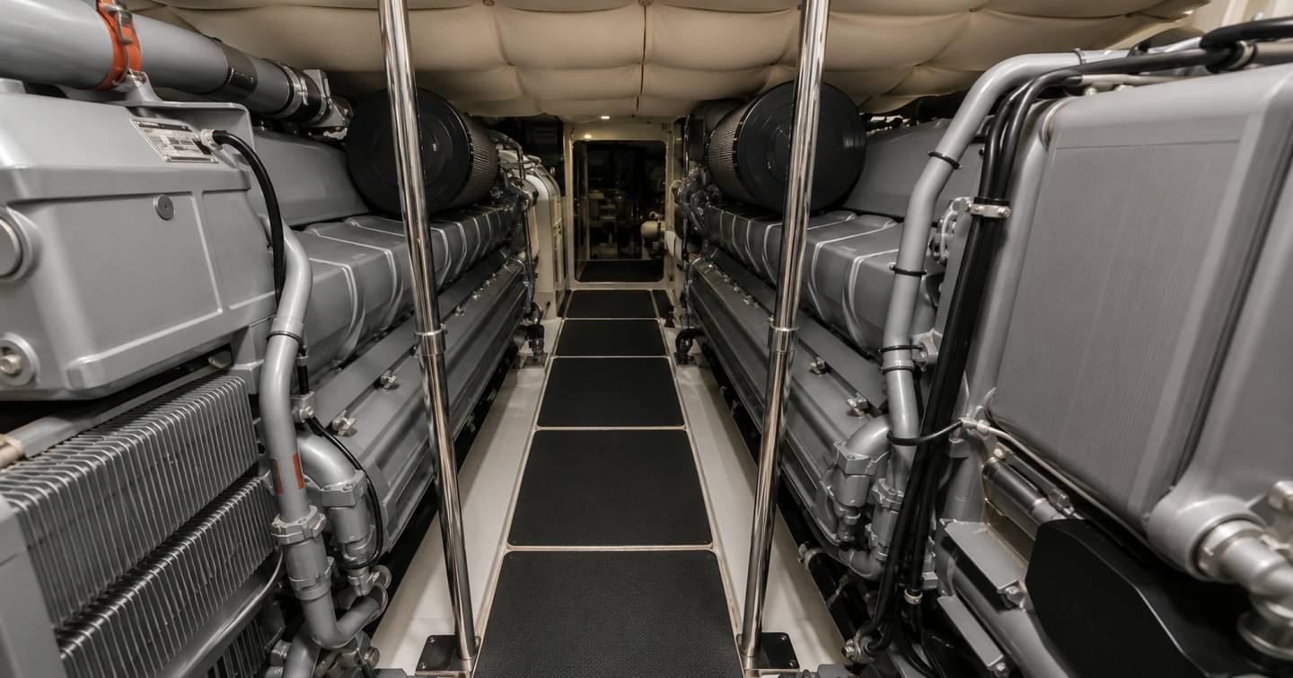 Pershing motor yacht Kioni engine room 