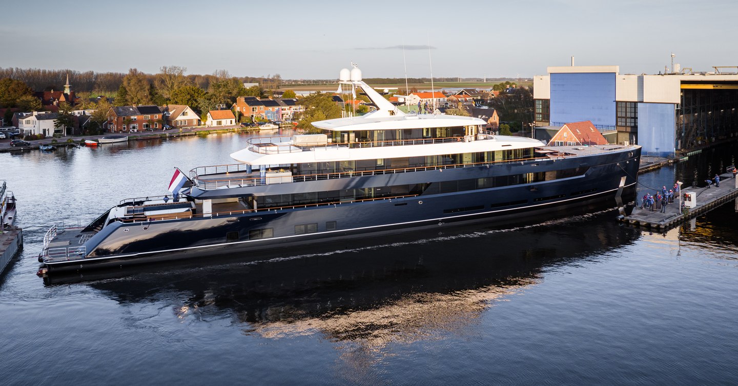 Superyacht ONE outside shipyard