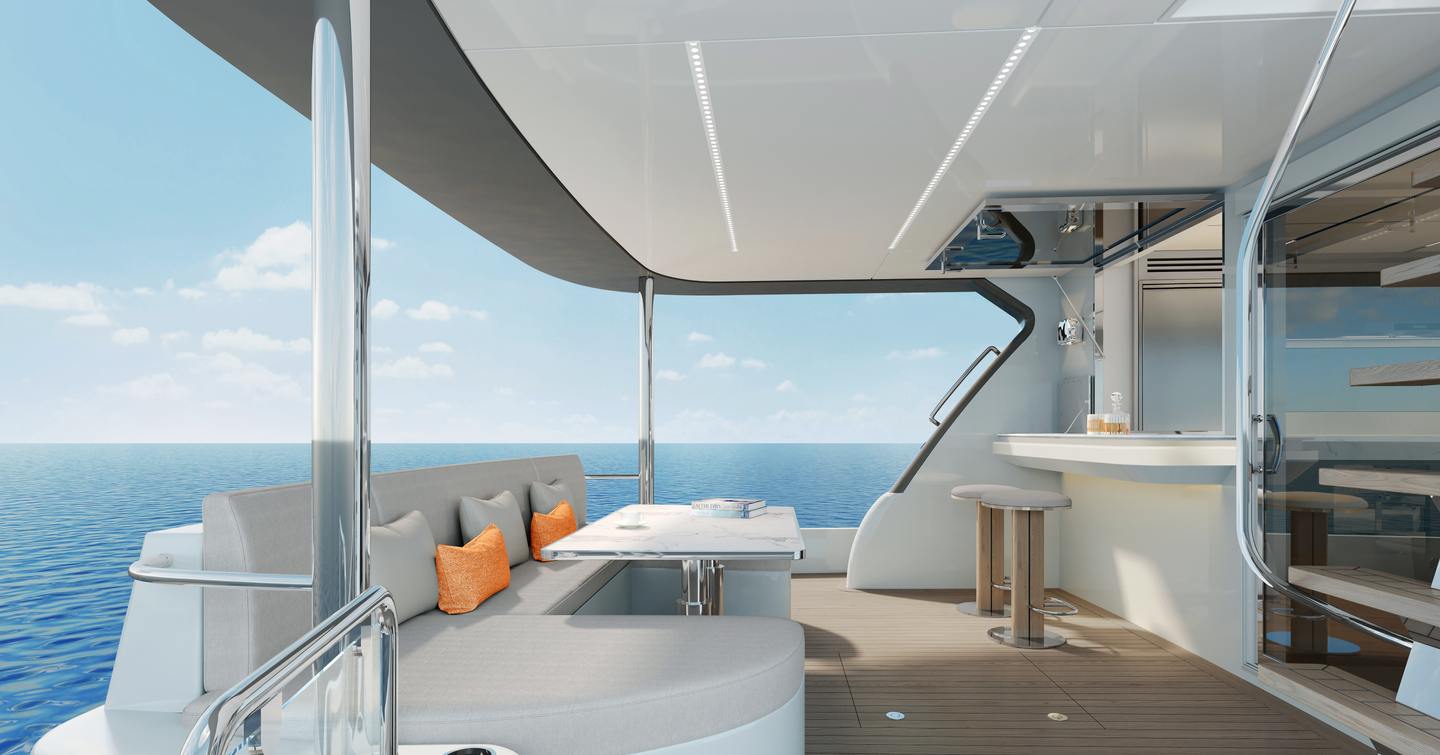 Rendering of CL Yachts CLB65 SUV motor yacht aft deck 