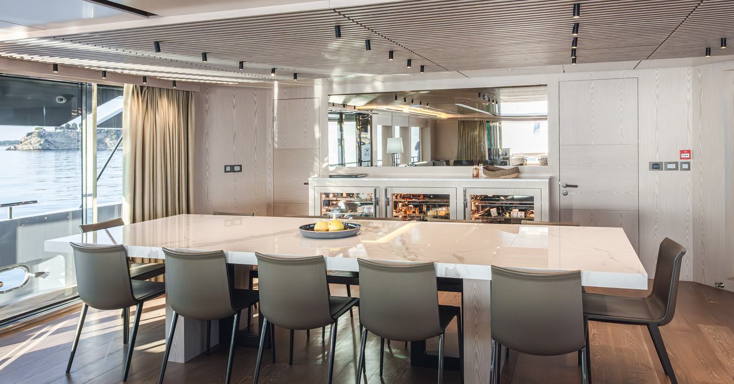 Explorer yacht Mitan marbled dining table 