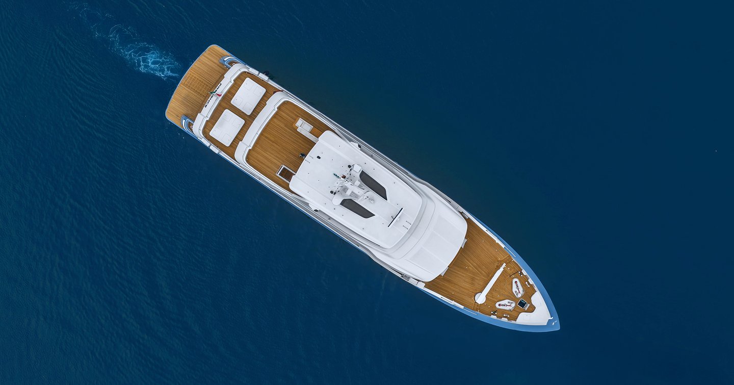 Aerial view of Explorer Yacht Presence under way