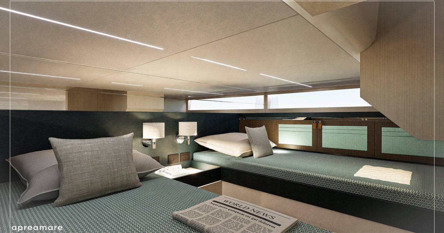 Rendering of Apreamare Gozzo 42 boat twin cabin 