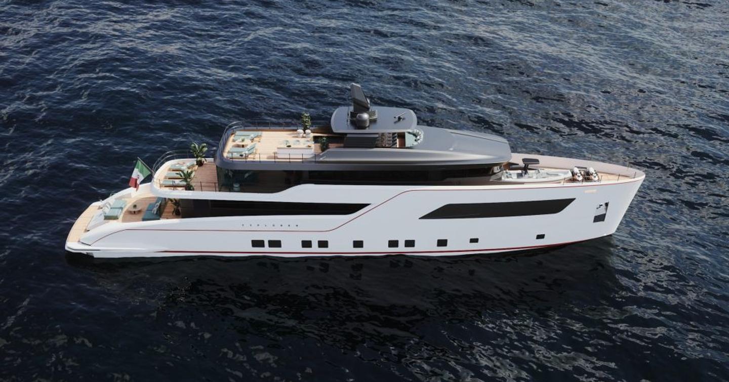 Rendering of Tecnomarine TM45 superyacht at anchor 