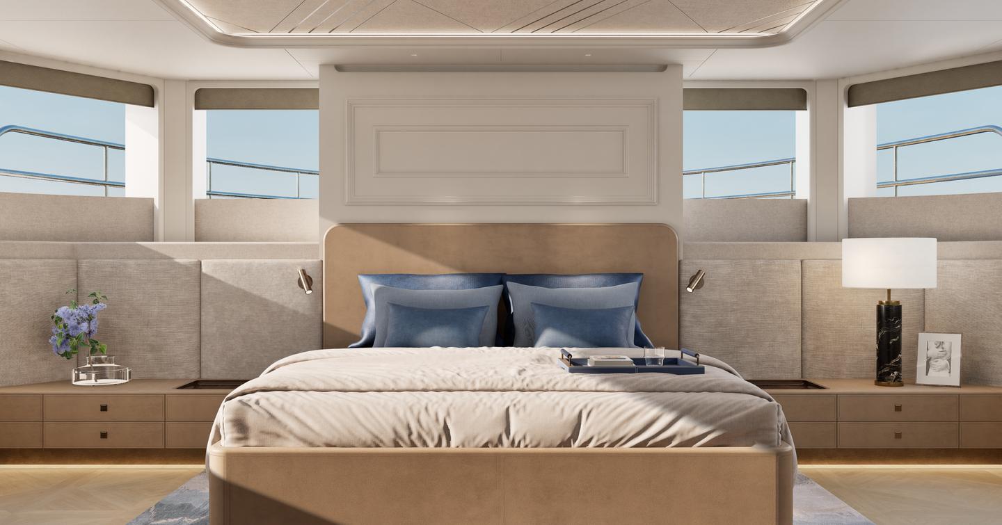 Rendering of Moonen 122 Martinique Superyacht Lollipop master cabin 