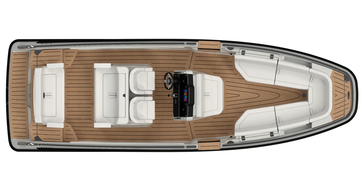 Evene Origin 71 deck plan showing seating and walk-through boarding
